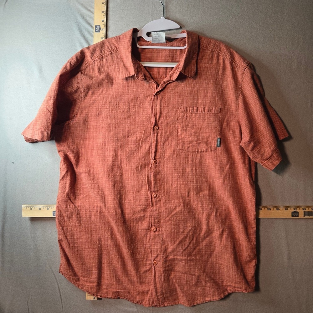 Columbia Mens XL Rust Orange‎ Slub Cotton Short Sleeve Button Down Shirt AM1238